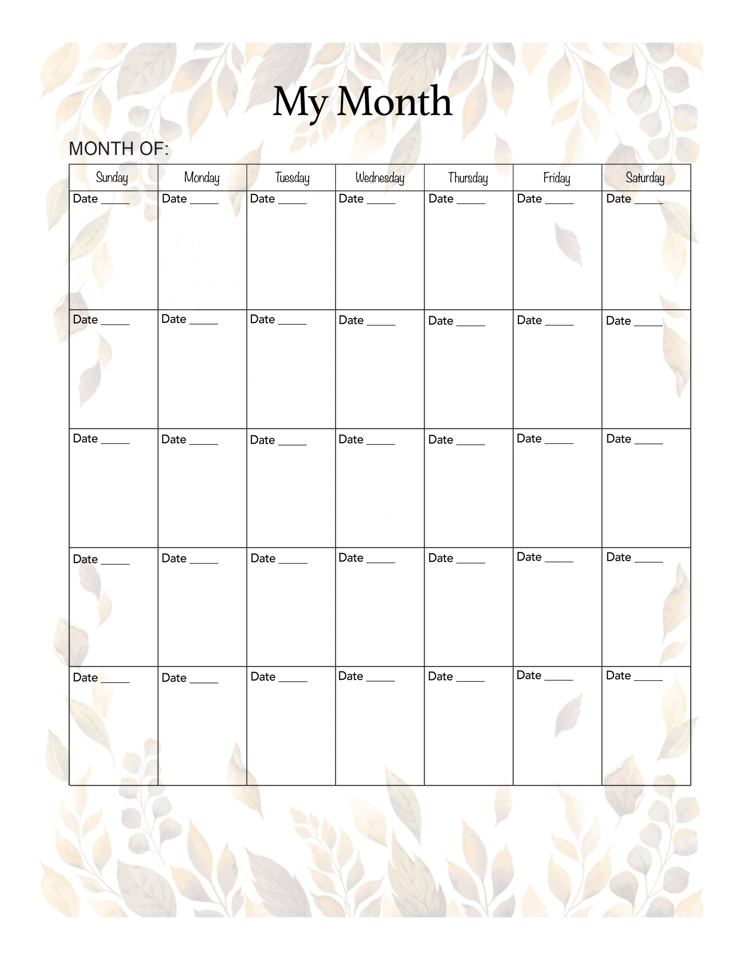 Example of monthly page