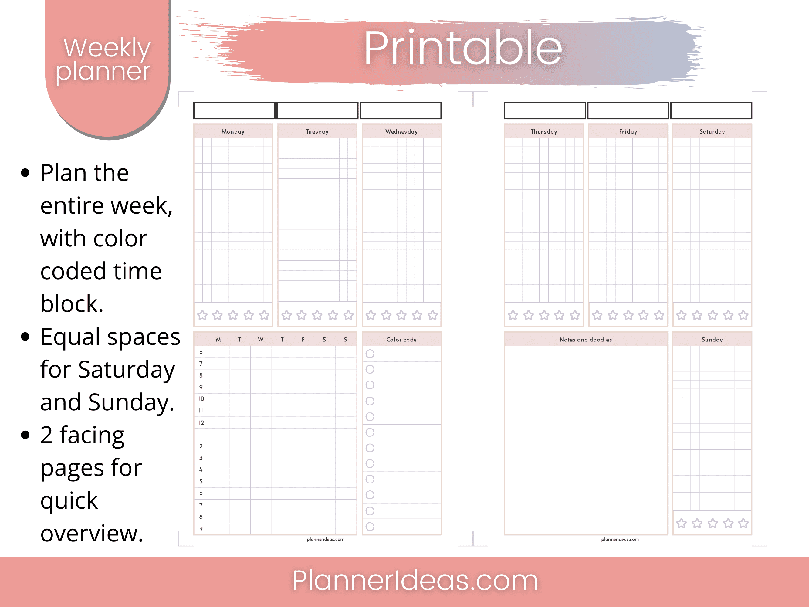 Weekly planner with time block